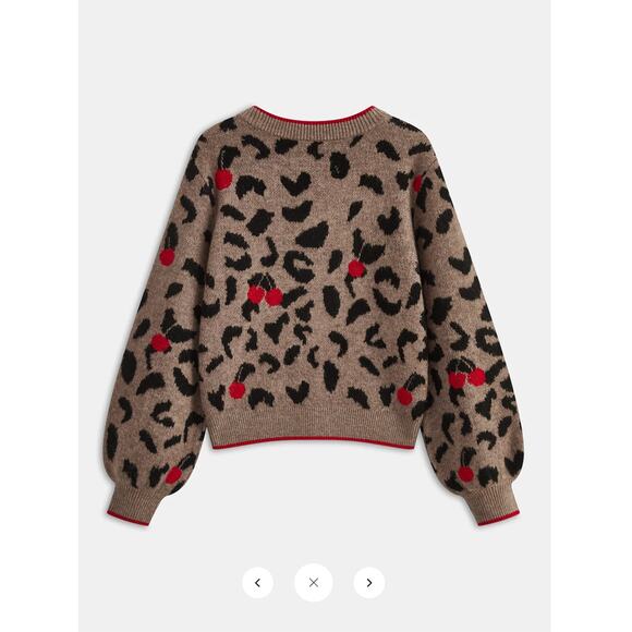 Commense Cherry Leopard Print Knit Cardigan Sz S - Picture 5 of 5